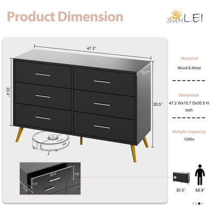 sobaniilowholesale 9 Drawer Double Dresser Black Wooden Wide Chest of Drawers with Metal Handles Storage Organizer Dresser Nursery Dresser for Living Room Hallway (7504222027952)