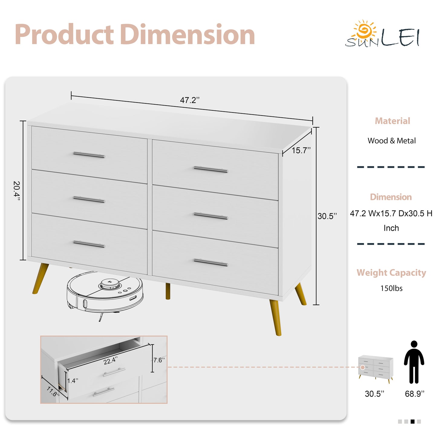 sobaniilowholesale 9 Drawer Double Dresser Black Wooden Wide Chest of Drawers with Metal Handles Storage Organizer Dresser Nursery Dresser for Living Room Hallway (7504222027952)