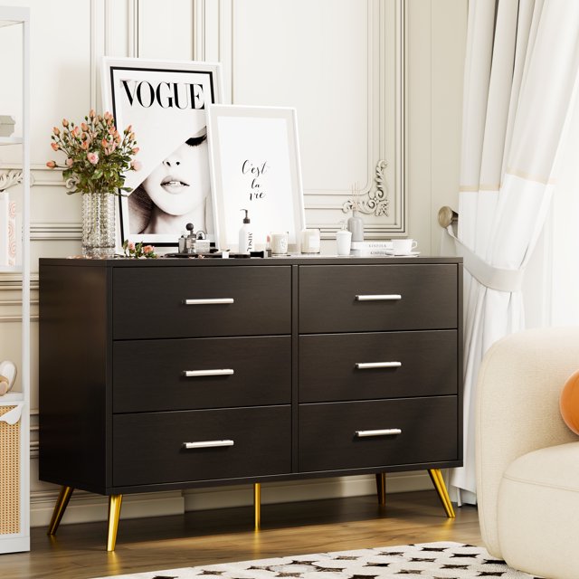 sobaniilowholesale 9 Drawer Double Dresser Black Wooden Wide Chest of Drawers with Metal Handles Storage Organizer Dresser Nursery Dresser for Living Room Hallway (7504222027952)