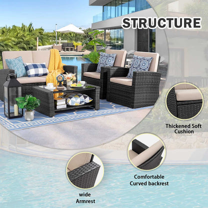 sobaniilowholesale Patio Furniture 4 Pieces Outdoor Wicker Loveseat Set