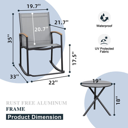 sobaniilowholesale 3 Pieces Patio Set Outdoor Patio Furniture Sets Modern Rocking Bistro Set Textilene Chair Conversation Sets Black (7609554796720)