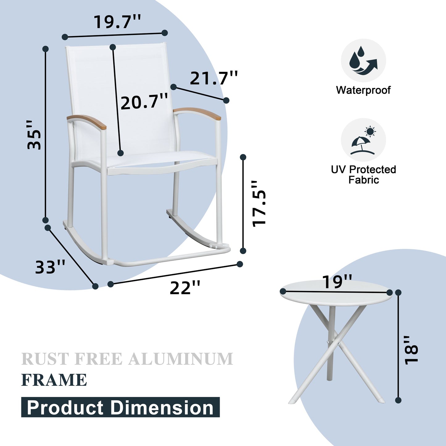 sobaniilowholesale 3 Pieces Patio Set Outdoor Patio Furniture Sets Modern Rocking Bistro Set Textilene Chair Conversation Sets Black (7609554796720)