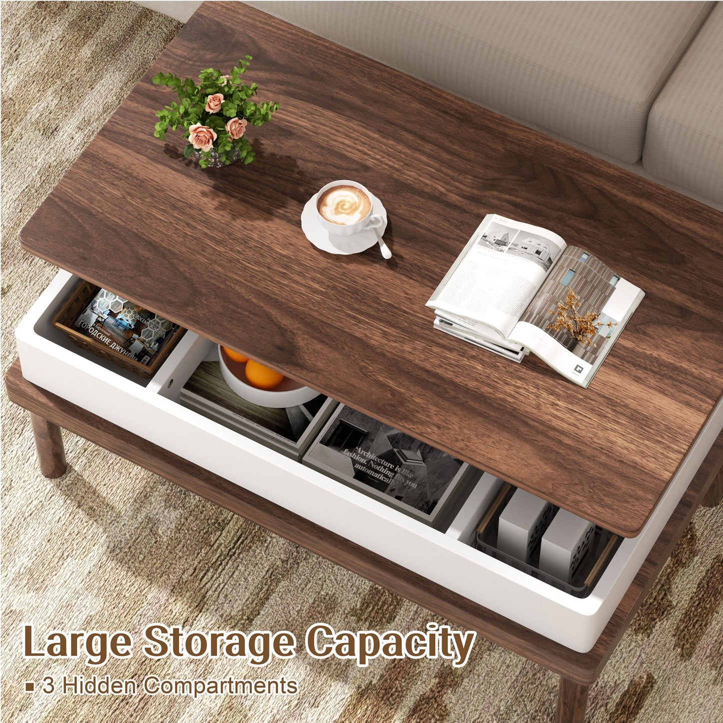 sobaniilo wholesale Wood Lift Top Coffee Table with Hidden Compartment, Rising Tabletop Dining Table