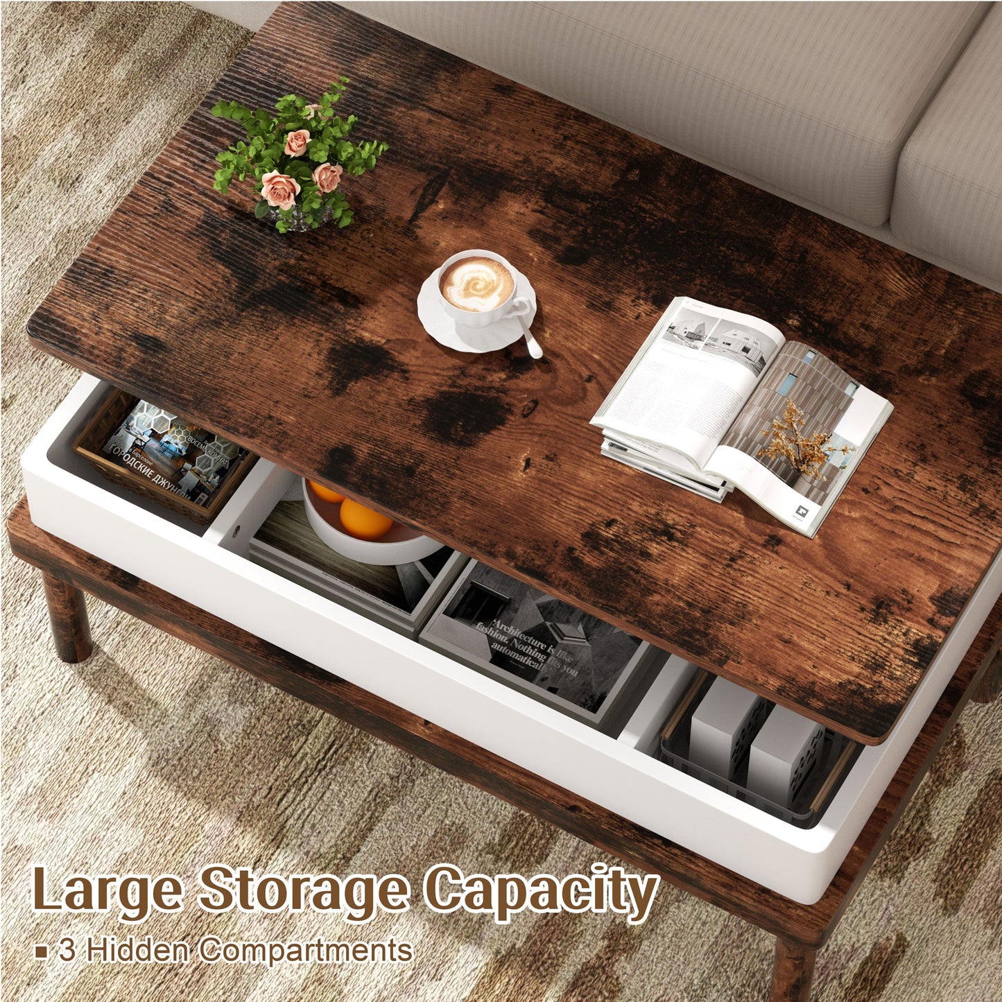 sobaniilo wholesale Wood Lift Top Coffee Table with Hidden Compartment, Rising Tabletop Dining Table