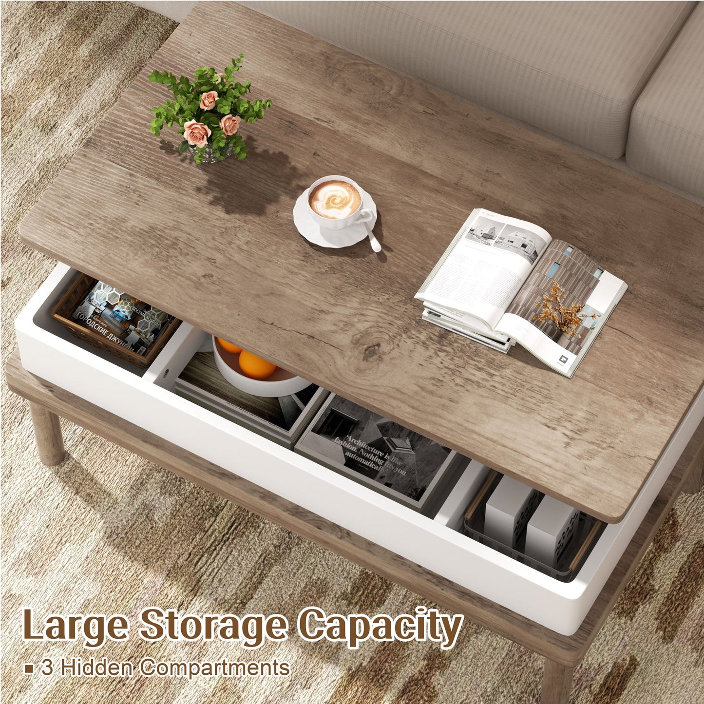 sobaniilo wholesale Wood Lift Top Coffee Table with Hidden Compartment, Rising Tabletop Dining Table