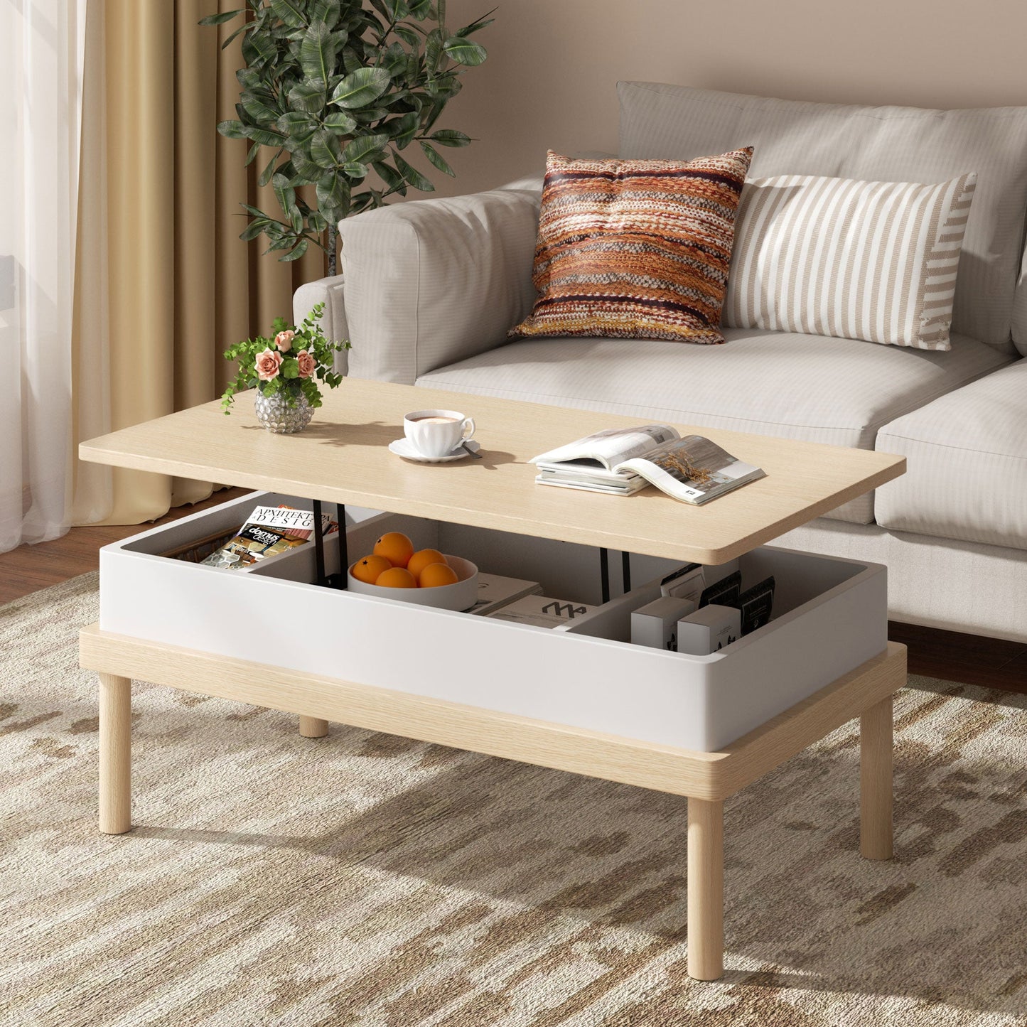 sobaniilo wholesale Wood Lift Top Coffee Table with Hidden Compartment, Rising Tabletop Dining Table