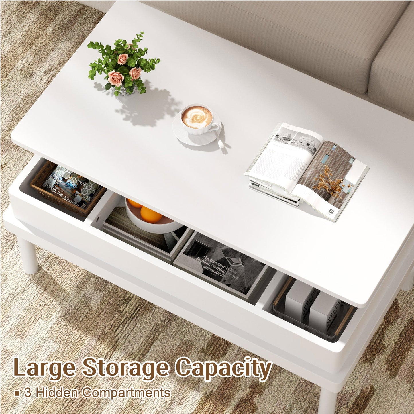 sobaniilo wholesale Wood Lift Top Coffee Table with Hidden Compartment, Rising Tabletop Dining Table