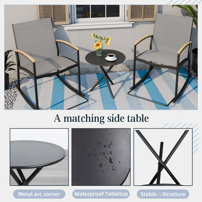 sobaniilowholesale 3 Pieces Patio Set Outdoor Patio Furniture Sets Modern Rocking Bistro Set Textilene Chair Conversation Sets Black (7609554796720)