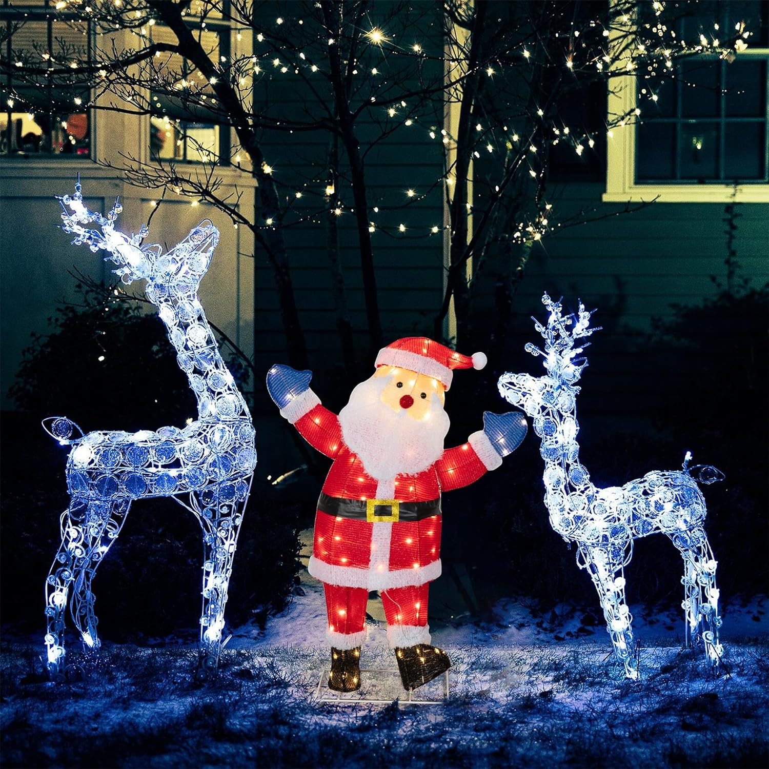 sobaniilowholesale  Christmas Standing Santa Claus 3D Super Large Lighted Holiday Displays Family Set