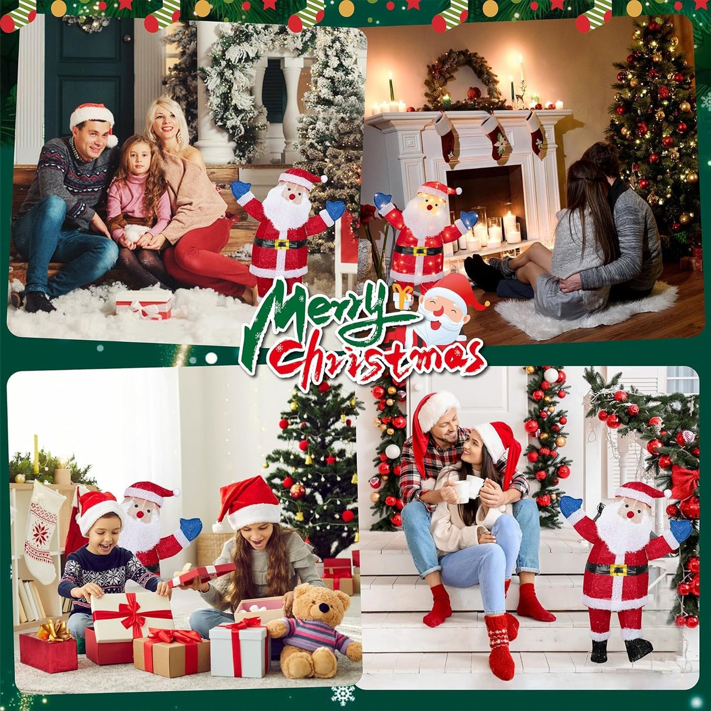 sobaniilowholesale  Christmas Standing Santa Claus 3D Super Large Lighted Holiday Displays Family Set