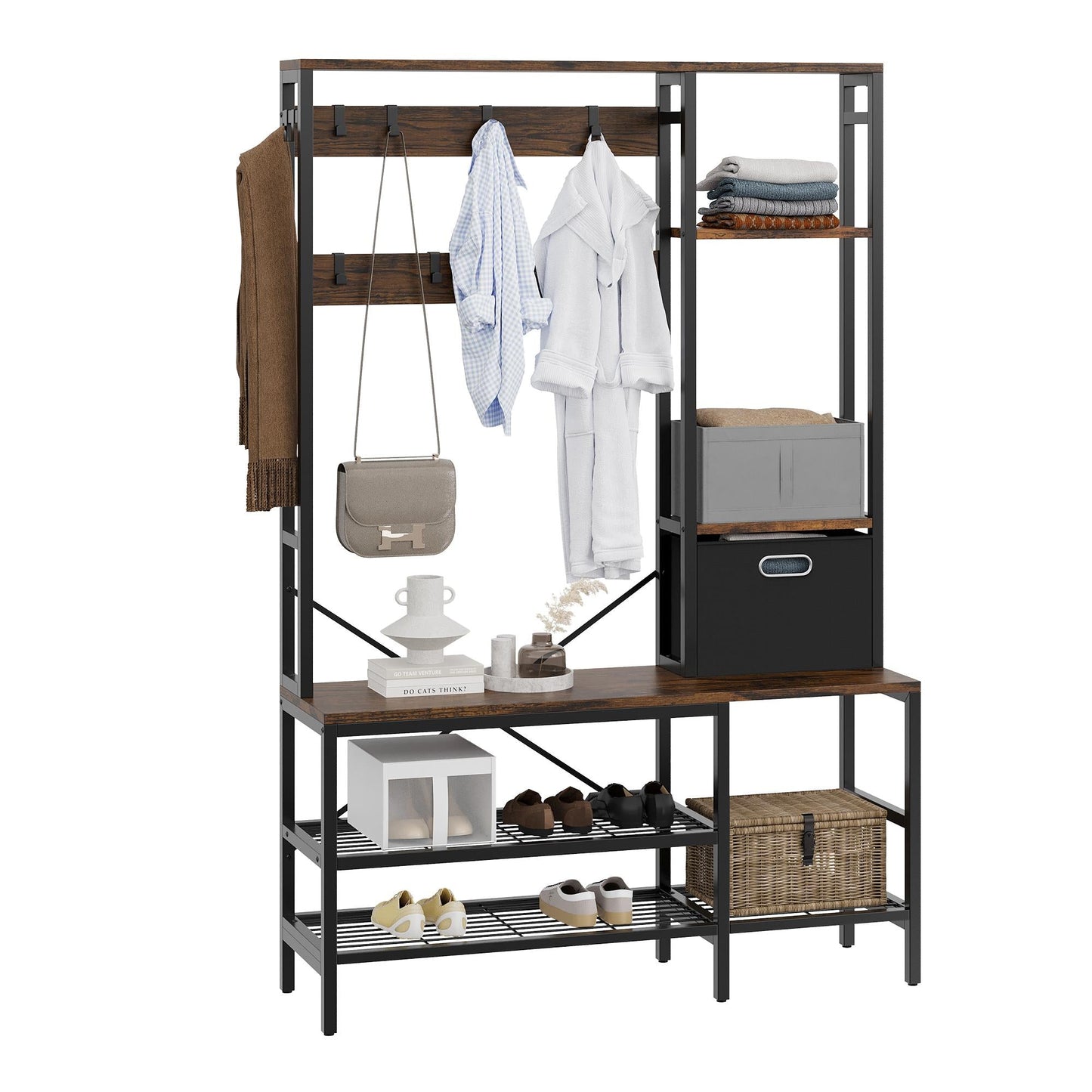 sobaniilo wholesale Coat Rack with Bench and Shoe Storage Shelves - 5 in 1 Large Organizer