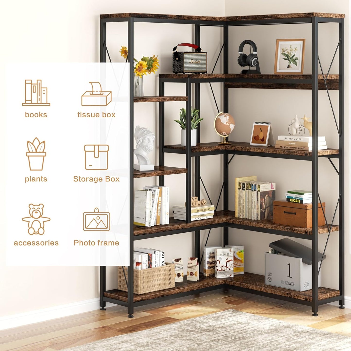 sobaniilo wholesale L-Shaped 5-Shelf Corner Bookshelf