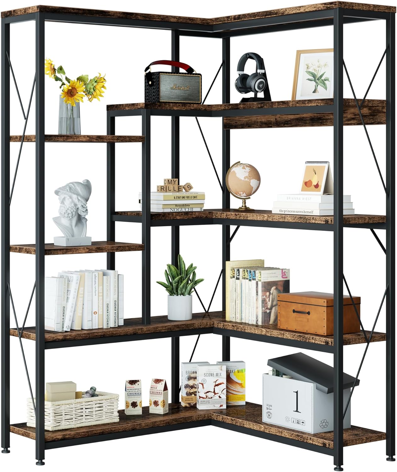 sobaniilo wholesale L-Shaped 5-Shelf Corner Bookshelf