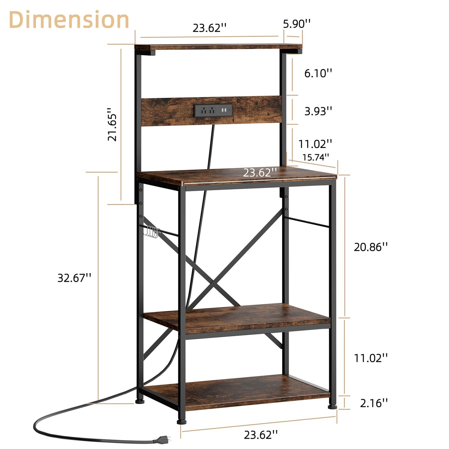 sobaniilo wholesale 23.6" Bakers Rack with Power Outlet, Kitchen Organizers