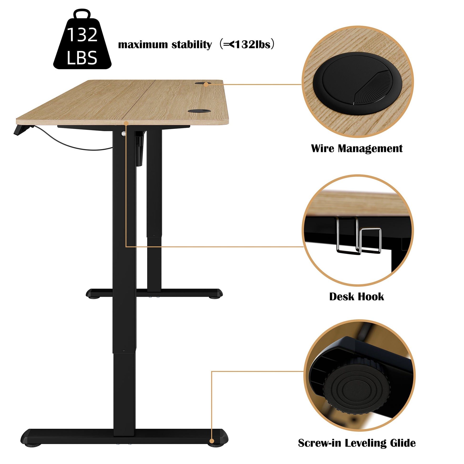 sobaniilowholesale Electric Office Ergonomic Standing Desk 1.2m / 1.4m / 1.6m With Black Metal Table Base (7709669294256)