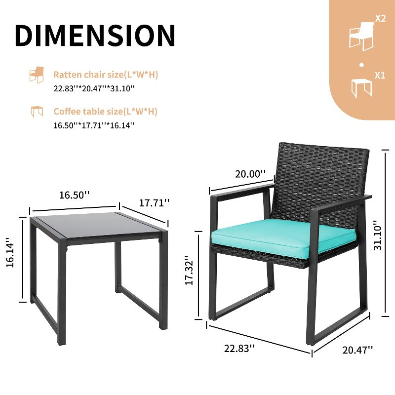 sobaniilowholesale Patio Furniture 3 Pieces Wicker Outdoor Bistro Chairs Set#color_blue