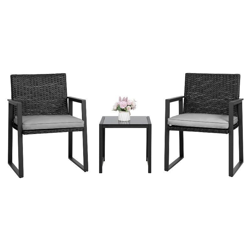 sobaniilowholesale Patio Furniture 3 Pieces Wicker Outdoor Bistro Chairs Set#color_grey