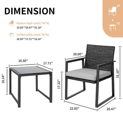 sobaniilowholesale Patio Furniture 3 Pieces Wicker Outdoor Bistro Chairs Set#color_grey