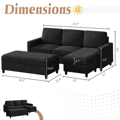 sobaniilowholesale Sectional Sofa With Long Storage Ottoman For Small Apartment#color_black (7136755155120)