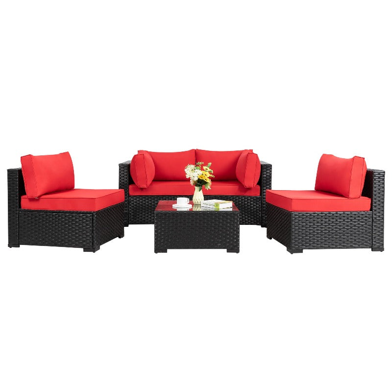 sobaniilowholesale 5 Pieces Outdoor Sectional Sofa, Patio furniture Set#color_red