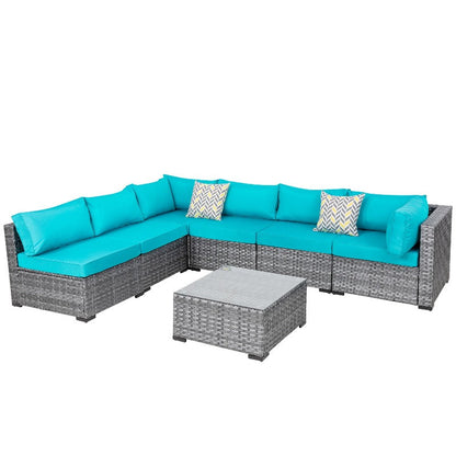 sobaniilowholesale Patio Furniture 7 Pieces Outdoor Sectional Sofa Set, Silver Wicker#color_blue (7047155384496)