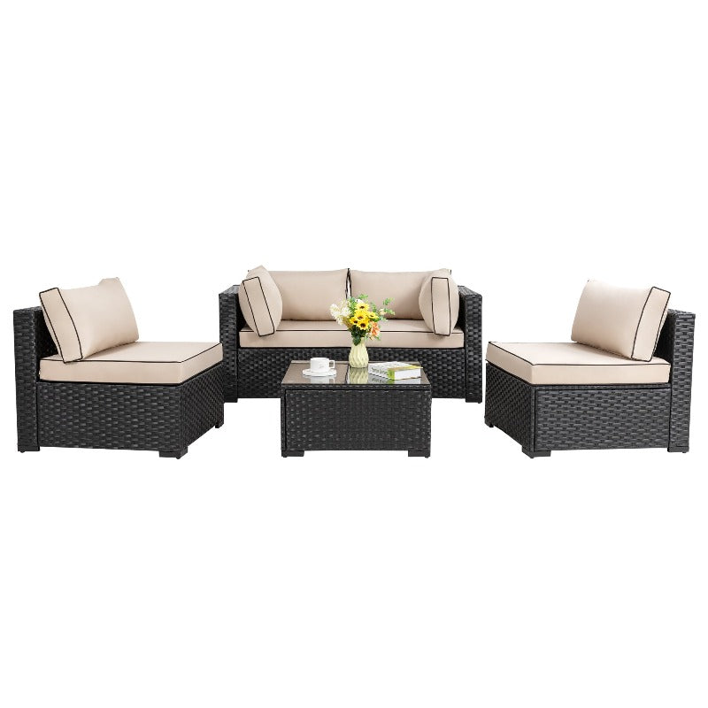 sobaniilowholesale 5 Pieces Outdoor Sectional Sofa, Patio furniture Set#color_khaki