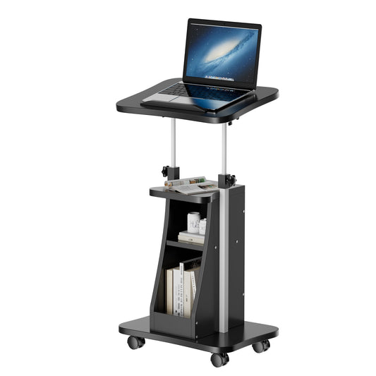 sobaniilowholesale Mobile Podium Standing Rolling Laptop Cart w/Tilt Desktop Adjustable Height Portable Computer Desk on Wheels z#color_black