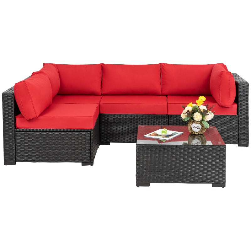 sobaniilowholesale 5 Pieces Outdoor Sectional Sofa, Patio furniture Set#color_red