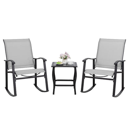 sobaniilowholesale Patio Furniture 3 Pieces Textilene Outdoor Bistro Rocking Chair Set