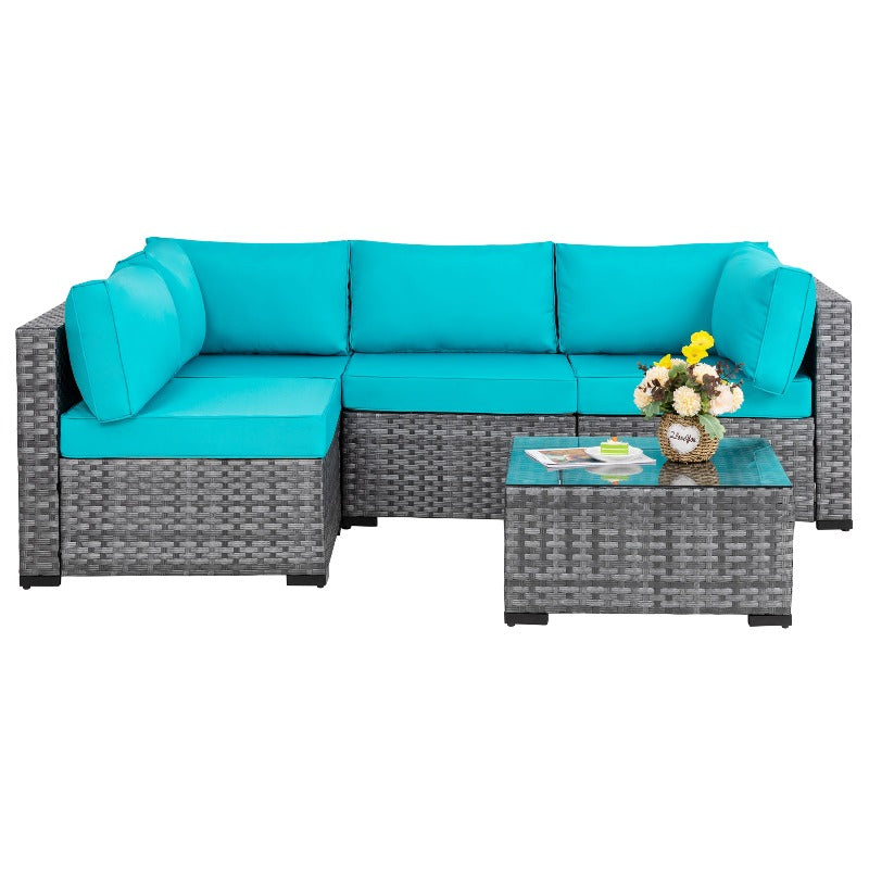 sobaniilowholesale Patio Furniture 5 Pieces Outdoor Sectional Sofa Set, Silver Wicker#color_blue