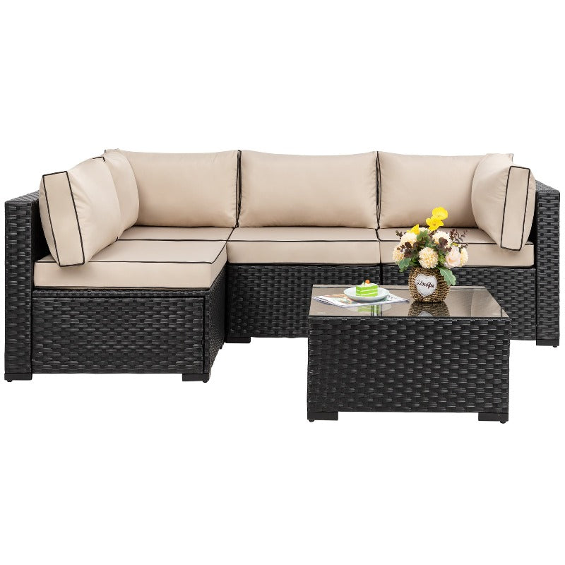 sobaniilowholesale 5 Pieces Outdoor Sectional Sofa, Patio furniture Set#color_khaki