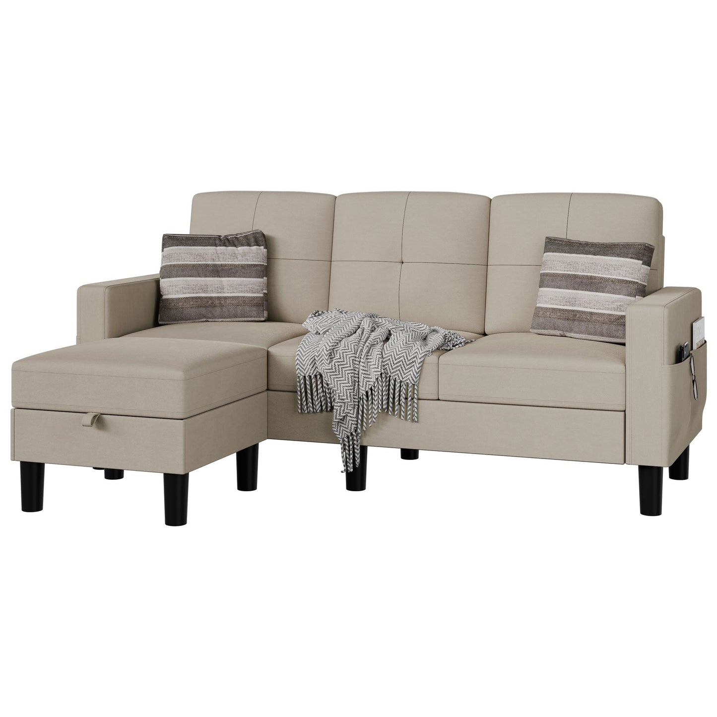 sobaniilowholesale 3-Seat L Shaped Modern Sectional Sofa with Storage Ottoman and Side Pockets #color_cream