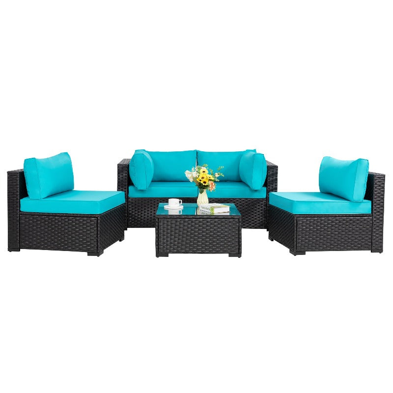 sobaniilowholesale 5 Pieces Outdoor Sectional Sofa, Patio furniture Set#color_blue