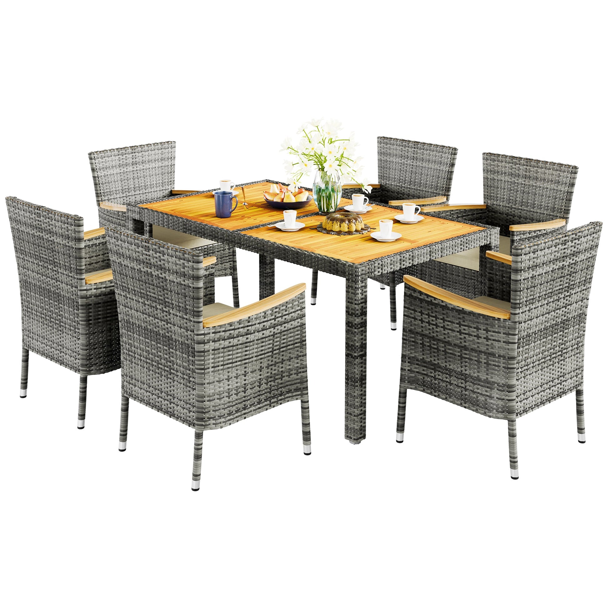 sobaniilowholesale 5 Pieces/ 7 Pieces Patio Dining Set, Square Wood Table (7047179927728)