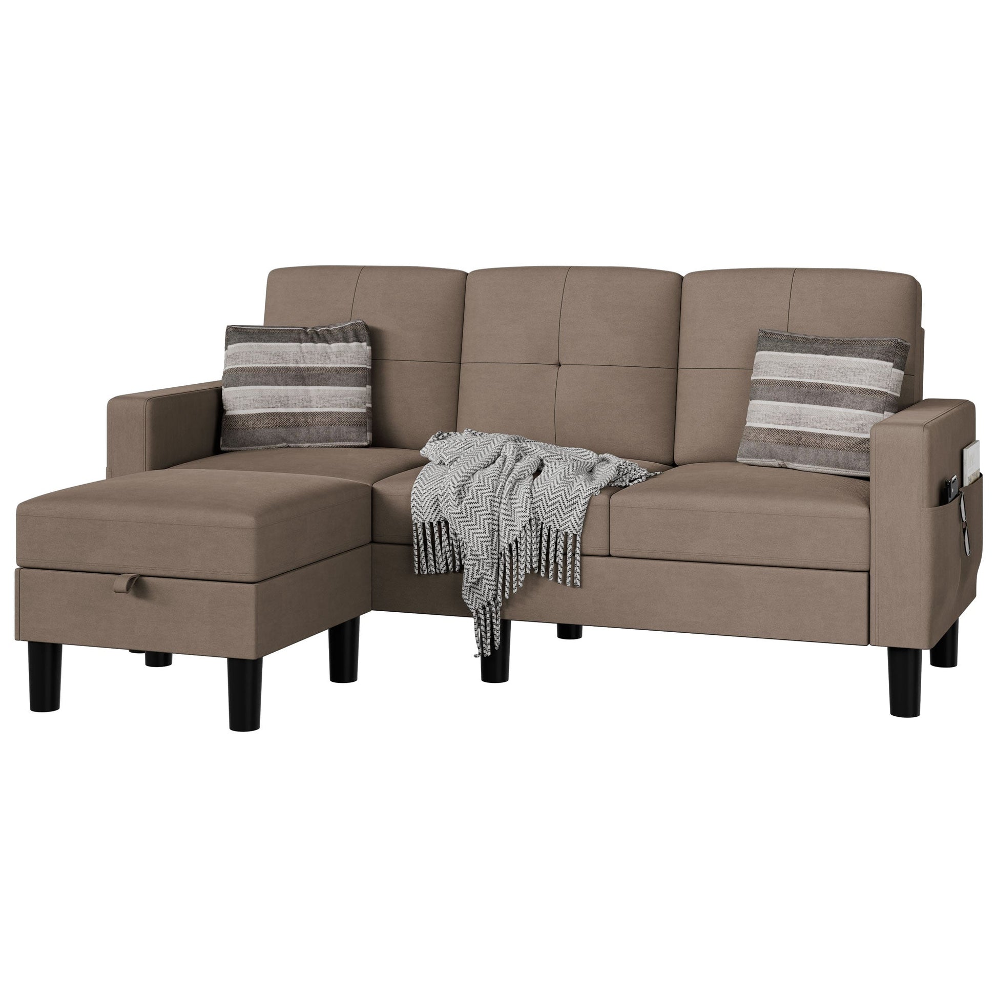 sobaniilowholesale 3-Seat L Shaped Modern Sectional Sofa with Storage Ottoman and Side Pockets #color_brown