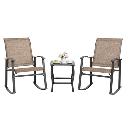 sobaniilowholesale Patio Furniture 3 Pieces Textilene Outdoor Bistro Rocking Chair Set