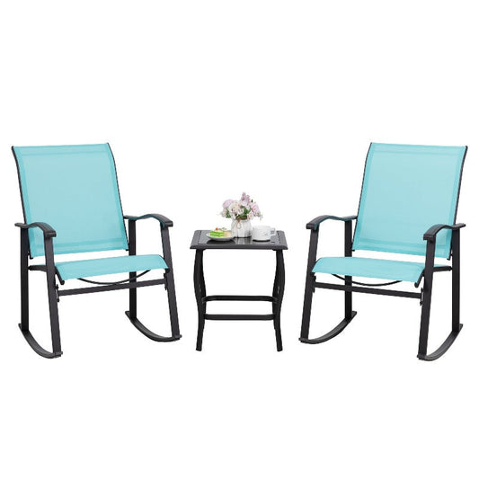 sobaniilowholesale Patio Furniture 3 Pieces Textilene Outdoor Bistro Rocking Chair Set