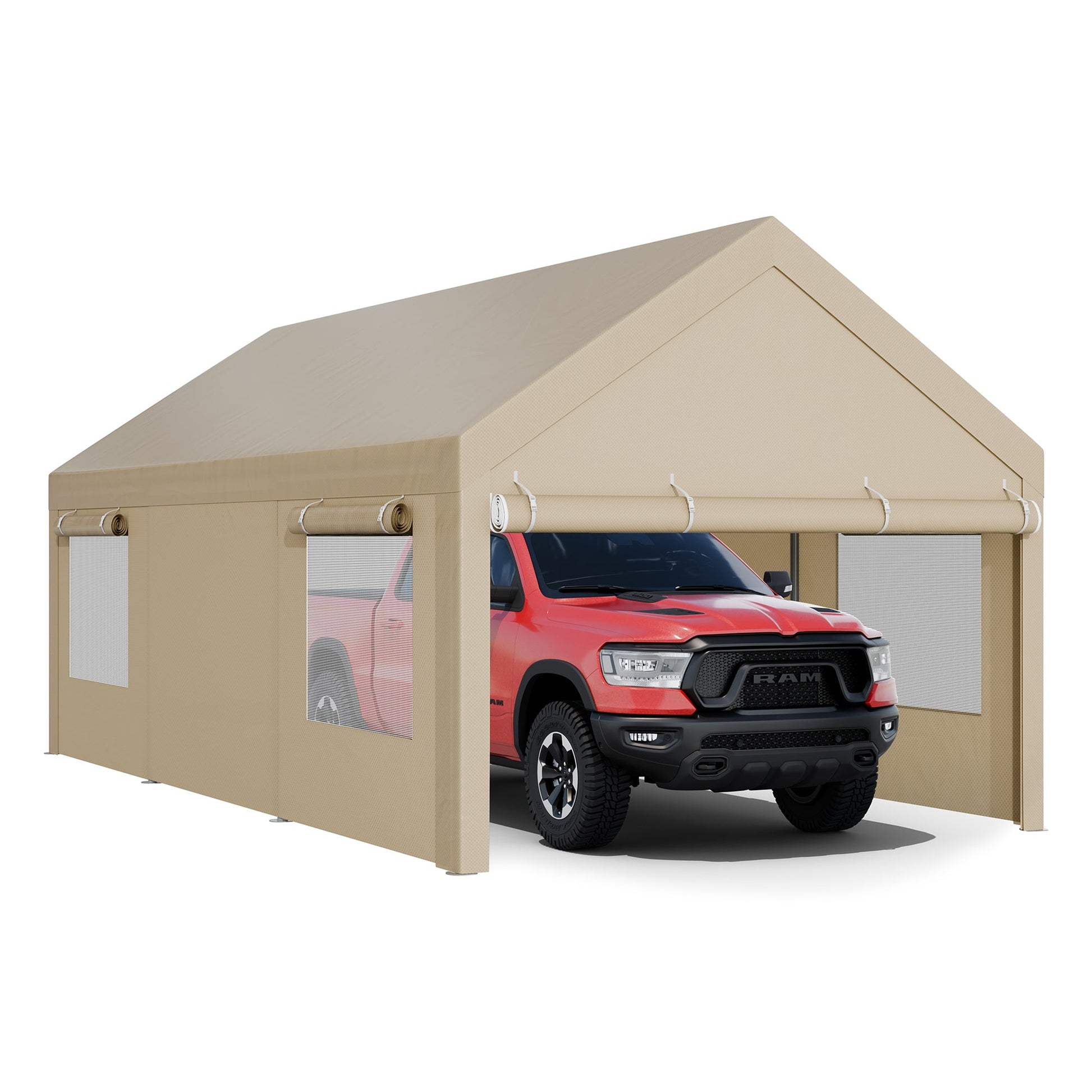 sobaniilowholesale Carport, 10x20 ft Heavy Duty Carport Canopy with Roll-up Windows, Portable Garage for Car, Truck, Boat (7404387926192)