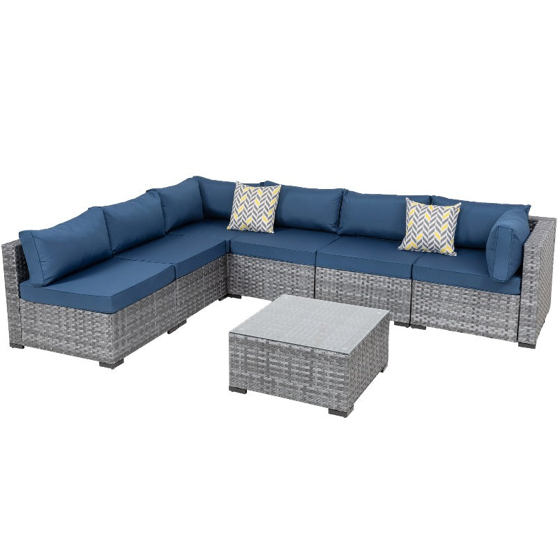 sobaniilowholesale Patio Furniture 7 Pieces Outdoor Sectional Sofa Set, Silver Wicker#color_aegean-blue (7047155384496)