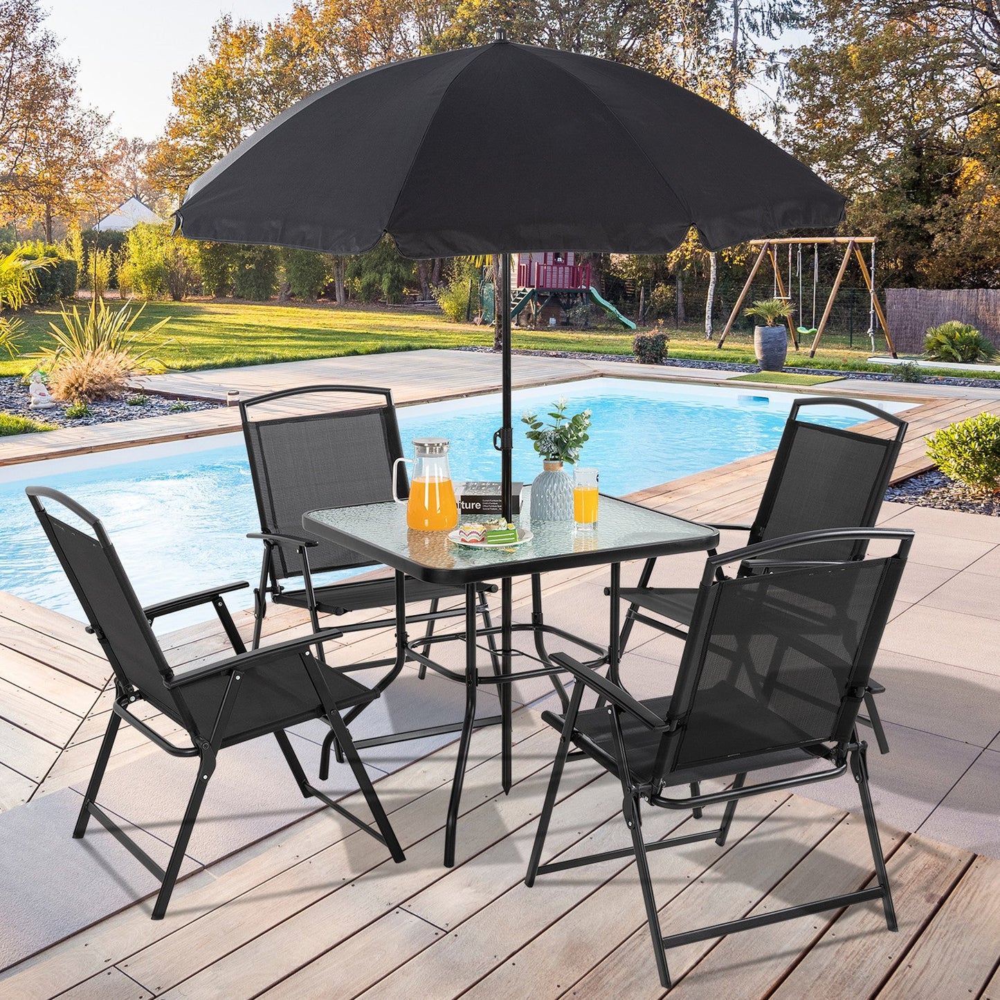 sobaniilowholesale Patio Furniture 6 Pieces Texilene Outdoor Folding Dining Set With Umbrella