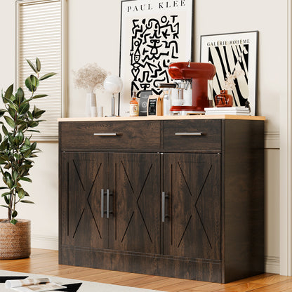 sobaniilowholesale Kitchen Buffet Sideboard Cabinet with Adjustable Shelf,Wooden Storage Cabinet with 3 Doors and 2 Drawers,Modern Farmhouse Coffee Bar Cabinet with Storage for Kitchen/Living Room (7612679061680)