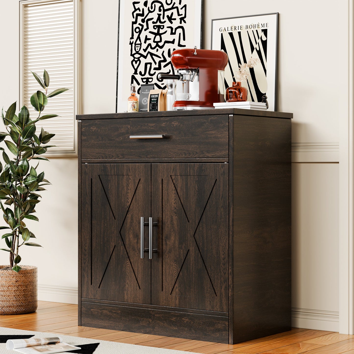 sobaniilowholesale Kitchen Buffet Sideboard Cabinet with Adjustable Shelf,Wooden Storage Cabinet with 2 Doors and 1 Drawers,Modern Farmhouse Coffee Bar Cabinet with Storage for Kitchen/Living Room,Grey (7610077905072)