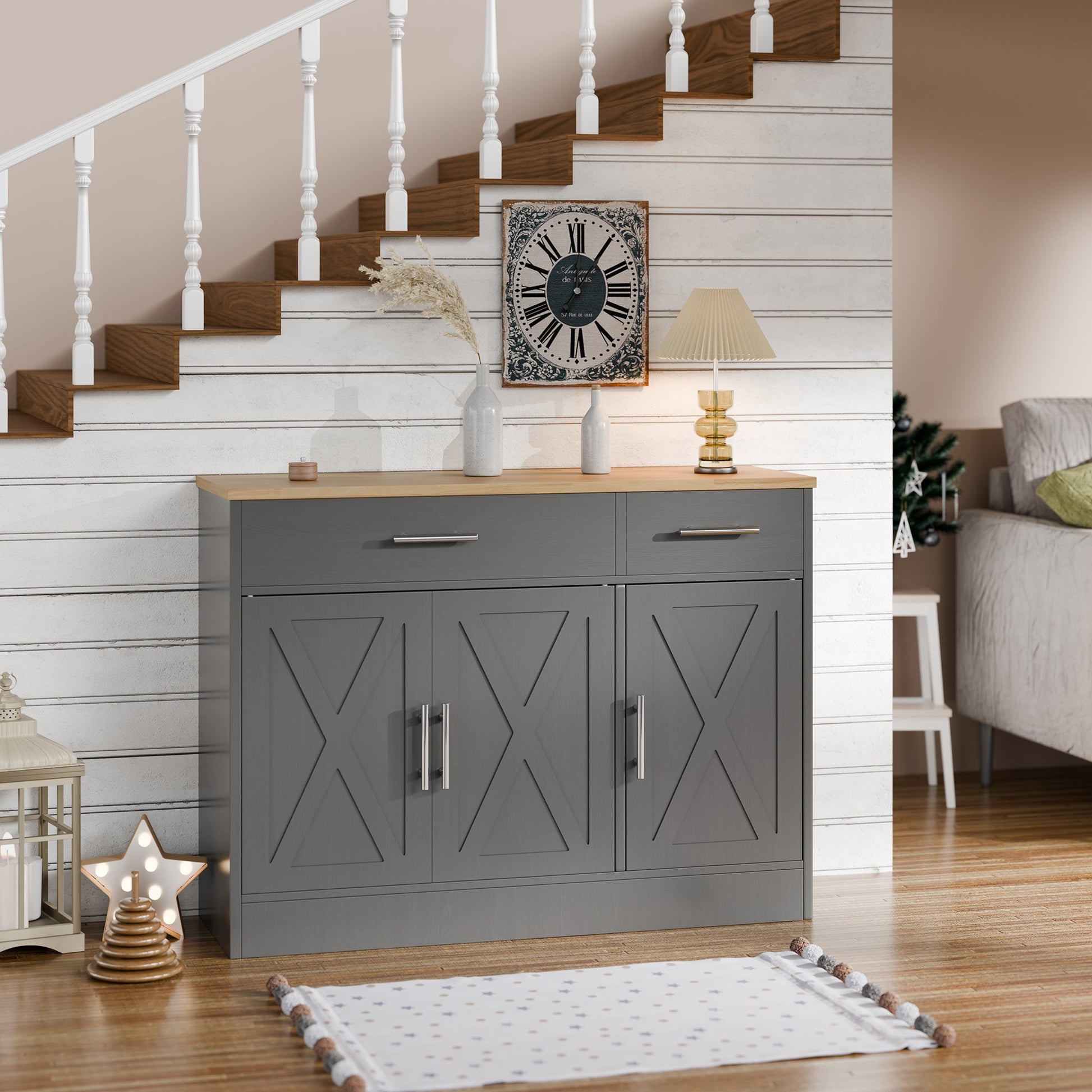 sobaniilowholesale Kitchen Buffet Sideboard Cabinet with Adjustable Shelf,Wooden Storage Cabinet with 3 Doors and 2 Drawers,Modern Farmhouse Coffee Bar Cabinet with Storage for Kitchen/Living Room (7612679061680)