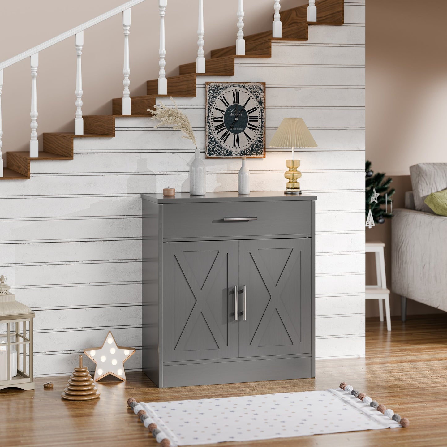 sobaniilowholesale Kitchen Buffet Sideboard Cabinet with Adjustable Shelf,Wooden Storage Cabinet with 2 Doors and 1 Drawers,Modern Farmhouse Coffee Bar Cabinet with Storage for Kitchen/Living Room,Grey (7610077905072)