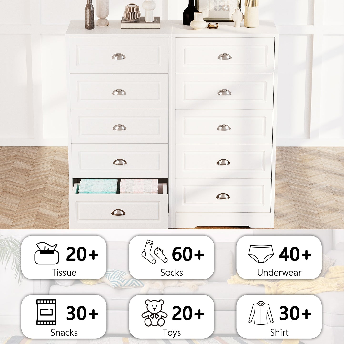 sobaniilowholesale 5 Drawer White Vertical Dresser Modern Storage Cabinet with Handle-Drawer Chest Wood Organizer for Living Room (7504209772720)