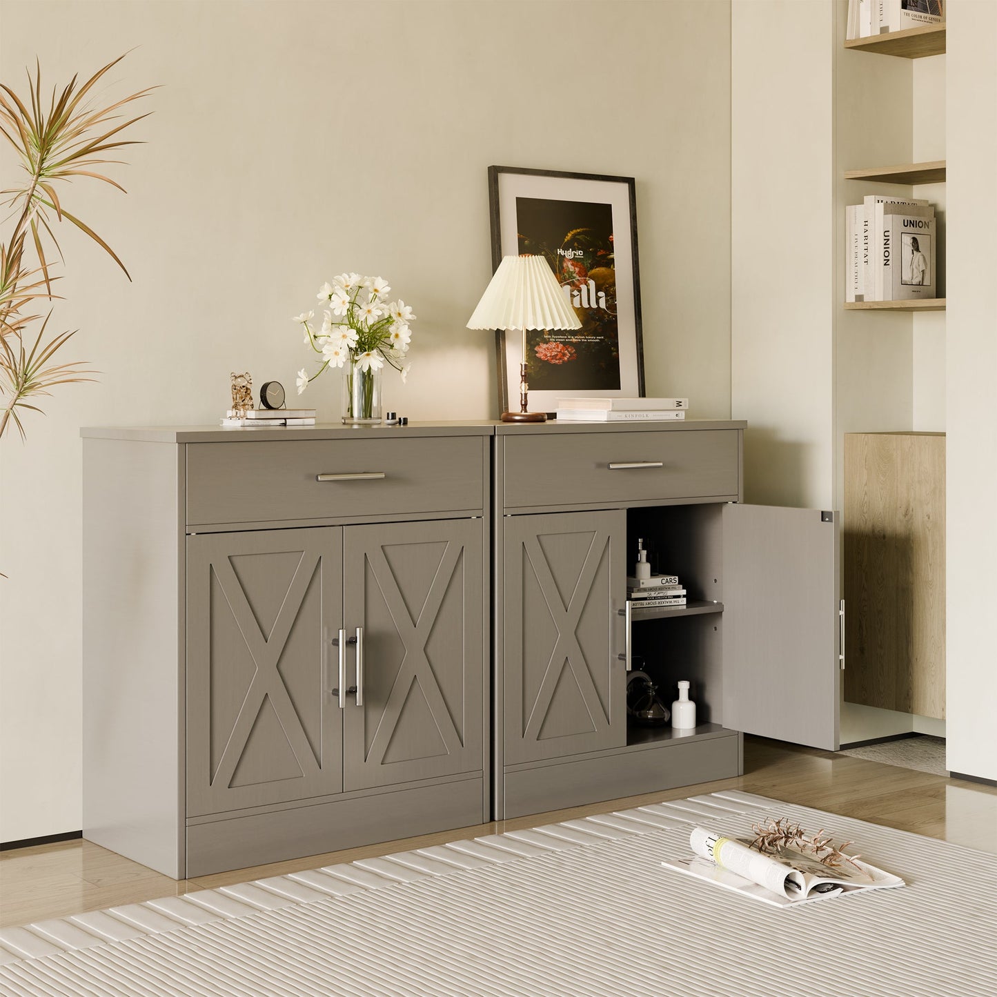 sobaniilowholesale Kitchen Buffet Sideboard Cabinet with Adjustable Shelf,Wooden Storage Cabinet with 2 Doors and 1 Drawers,Modern Farmhouse Coffee Bar Cabinet with Storage for Kitchen/Living Room,Grey (7610077905072)