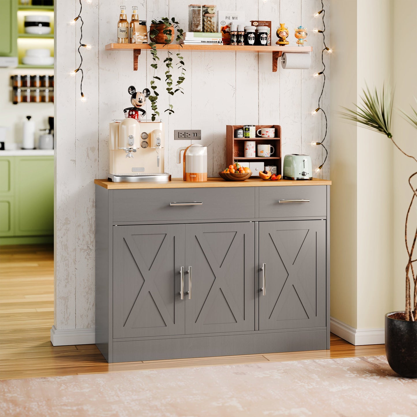 sobaniilowholesale Kitchen Buffet Sideboard Cabinet with Adjustable Shelf,Wooden Storage Cabinet with 3 Doors and 2 Drawers,Modern Farmhouse Coffee Bar Cabinet with Storage for Kitchen/Living Room (7612679061680)