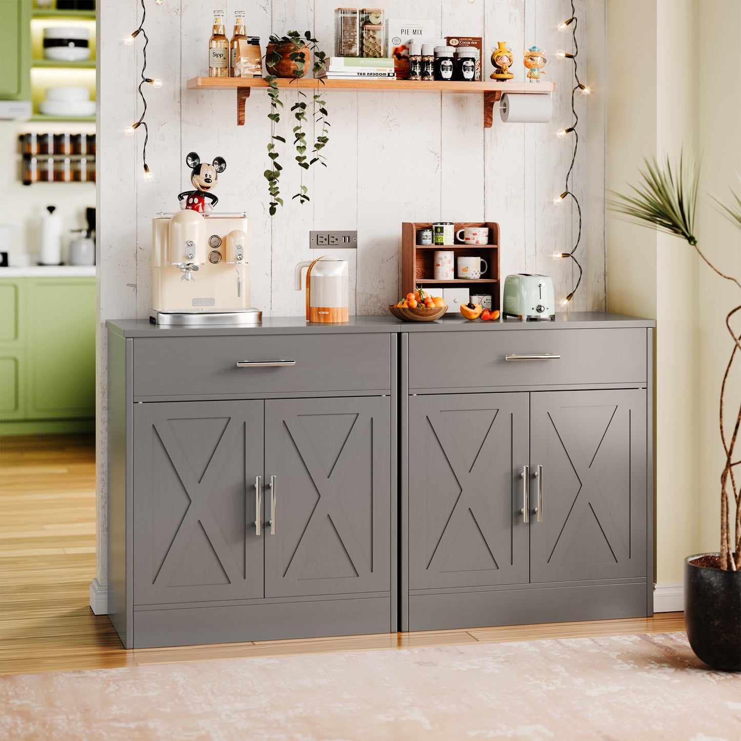 sobaniilowholesale Kitchen Buffet Sideboard Cabinet with Adjustable Shelf,Wooden Storage Cabinet with 2 Doors and 1 Drawers,Modern Farmhouse Coffee Bar Cabinet with Storage for Kitchen/Living Room,Grey (7610077905072)