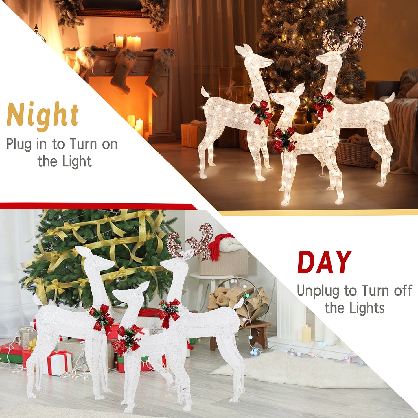 sobaniilowholesale LED Lighted Christmas Deer Family Display Set