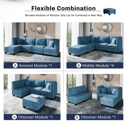 sobaniilowholesale Velvet 5 Pieces Modular Sectional Sofa L-Shaped Couch With Reversible Chaise (7223391125680)